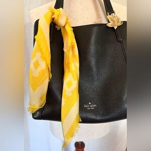 Vintage!! Anne Klein Silk Scarf! Yellow and White Design